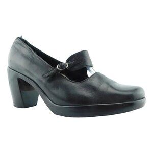 DANSKO BLACK LEATHER MARY JANE HEELED ROUND TOE SHOES HEELS BUCKLE STRAP 36.5